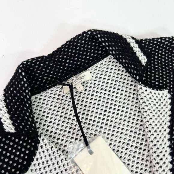 Cocogio Sweater Womens Large Black White Wool Blend Knit Crochet Cardigan new - Picture 3 of 10